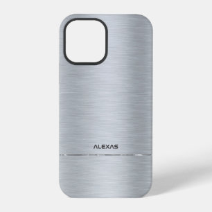 Coque iPhone 12 Pro Apparence métallique en aluminium brossé argenté b