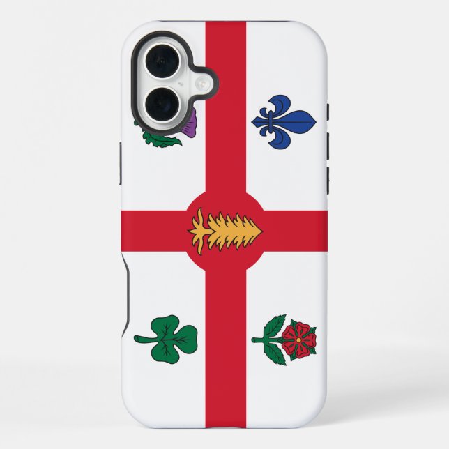 Coque iPhone Apple iPhone 16 Plus Mate, drapeau de Montréal (Verso)