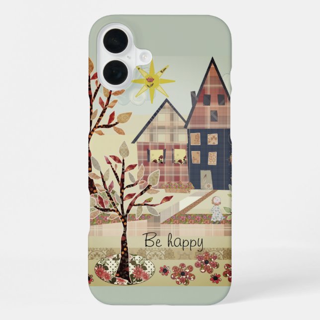 Coque iPhone Appliqué, maisons, village, patchwork, quilting, r (Verso)