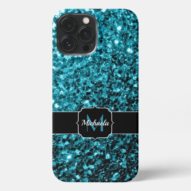 Coque iPhone Aqua bleu brillant faux parties scintillant scinti (Verso)