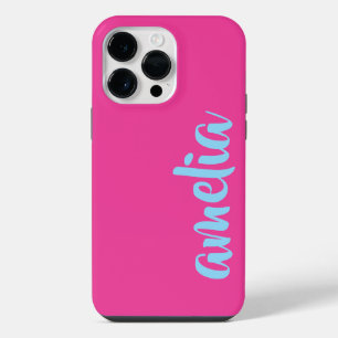 Coque Pour Pour iPhone 14 Pro Max Aqua bleu nom personnalisé script rose I Phone Cas