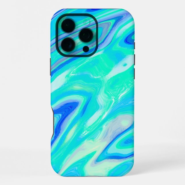 Coque iPhone Aqua Blue Marble Texture Abstrait Motif liquide (Verso)