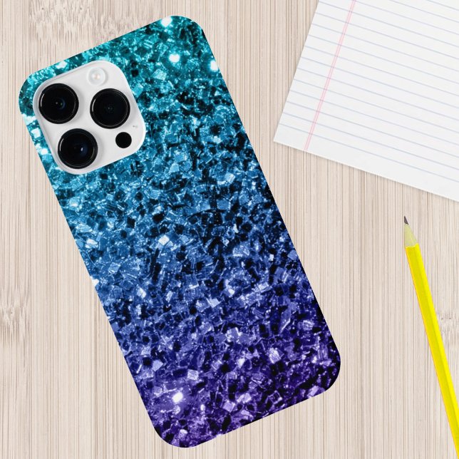 Coque iPhone Aqua blue Ombre faux scintillants de parties scint (Sparkle up and protect your phone with trendy faux sparkles phone case. In many different colors.)