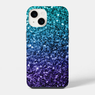 Coque Pour iPhone 14 Aqua blue Ombre faux scintillants de parties scint