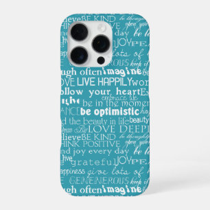 Coque iPhone 16 Pro Aqua Blue White Mots Inspirants