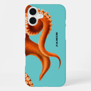 Coque iPhone 16 Plus Aqua coloré et Octopus orange