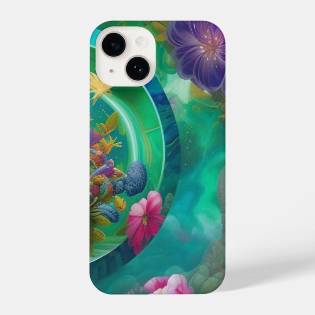 Coque iPhone Aqua Floral Jardin sous-marin Abstrait (Verso)