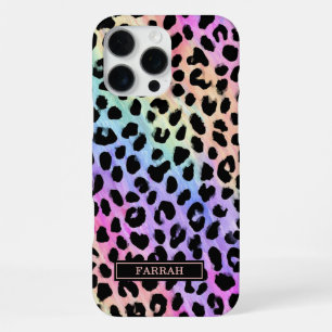 Coque iPhone 16 Pro Max Aqua Iridescent Imprimé Léopard Monogrammé