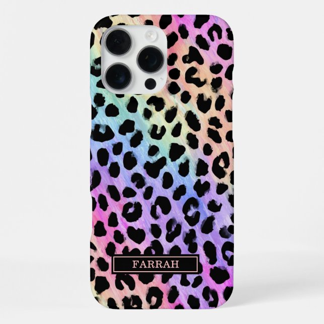 Coque iPhone Aqua Iridescent Imprimé Léopard Monogrammé (Verso)