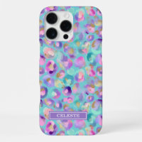 Aqua Iridescent Imprimé Léopard Monogrammé