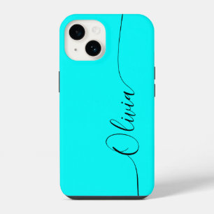 Coque Pour iPhone 14 Aqua Noir Élégant Calligraphie Script Nom