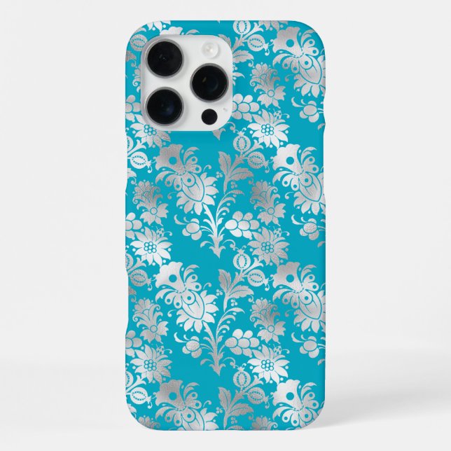 Coque iPhone Aqua Silver Floral (Verso)