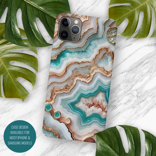 Coque iPhone Aqua Turquoise Blush Rose Or Marbre (Créateur téléchargé)