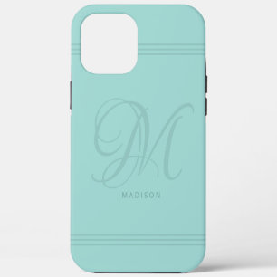 Coque iPhone 12 Pro Max Aqua Turquoise Élégant minimaliste Monogramme et n