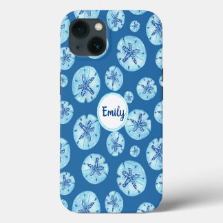 Etui iPhone 13 Aqua-turquoise sable bleu dollar aquarelle nom per