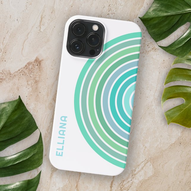 Coque iPhone Aqua Turquoise Vert sarcelle bleu rayures milieu d (Créateur téléchargé)