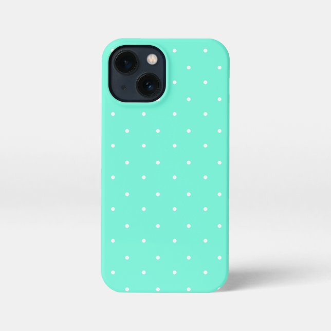Coque iPhone Aquamarine et Pois blancs (Verso)