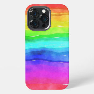 Etui iPhone 13 Pro Aquarelle Abstraite Peint Rayures arc-en-ciel