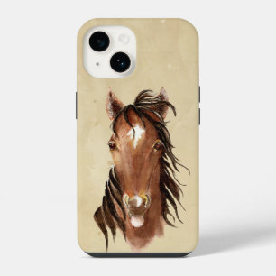 Coque Pour iPhone 14 Aquarelle amusant Cheval Stick sortie