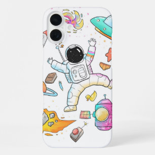 Coque iPhone 16 Plus Aquarelle Astronaute Espace Mignon Doodle