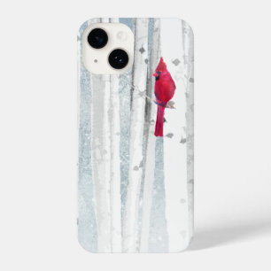 Coque Pour iPhone 14 Aquarelle Birch Trees Cardinal Red Bird Nature