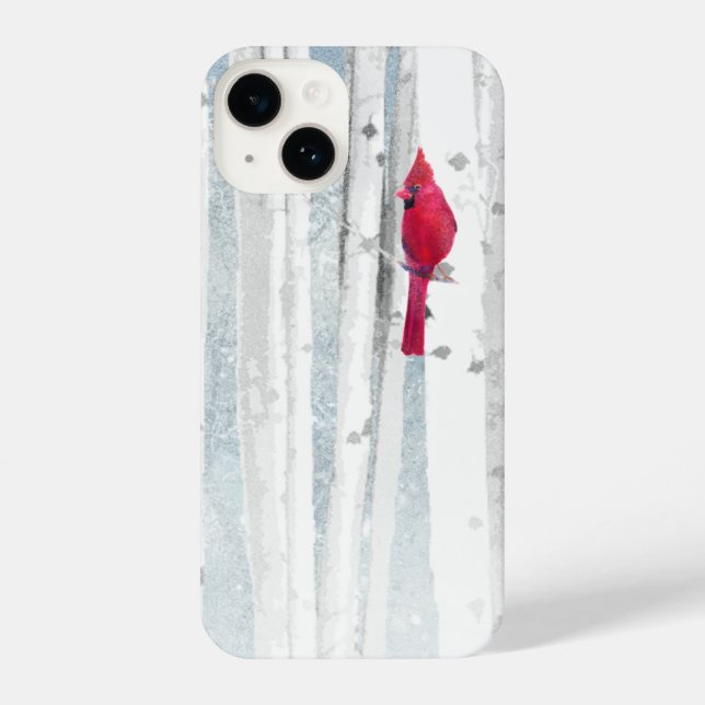 Coque iPhone Aquarelle Birch Trees Cardinal Red Bird Nature (Verso)