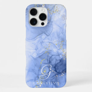 Coque iPhone 16 Pro Max Aquarelle bleu azur encre d'alcool personnalisable