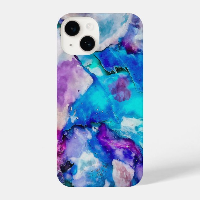 Coque iPhone Aquarelle bleu rose blanc Résumé (Verso)