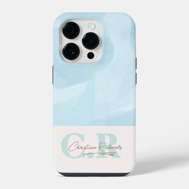 Coque iPhone Aquarelle Bleu Sarcelle Moderne (Verso)