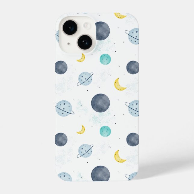 Coque iPhone Aquarelle Blue Space Planet Motif (Verso)