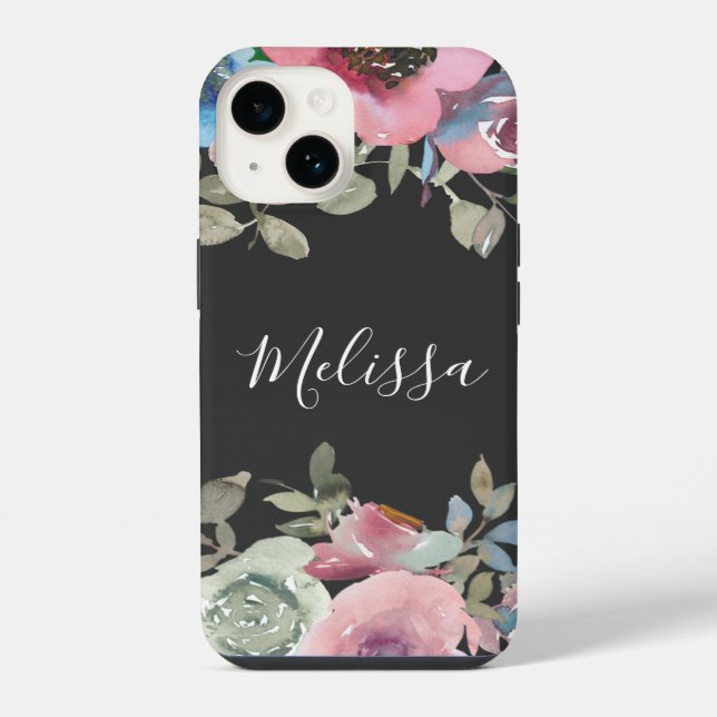Coque iPhone Aquarelle Boho Brown foncé Nom du script (Verso)