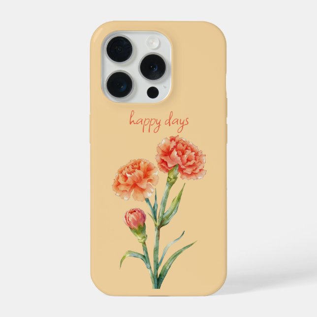 Coque iPhone Aquarelle botanique de l'œillet corail avec nom pe (Verso)