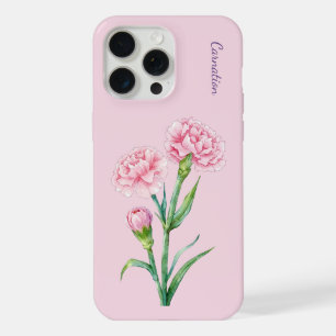 Coque iPhone 15 Pro Max Aquarelle botanique de l'œillet rose personnalisé