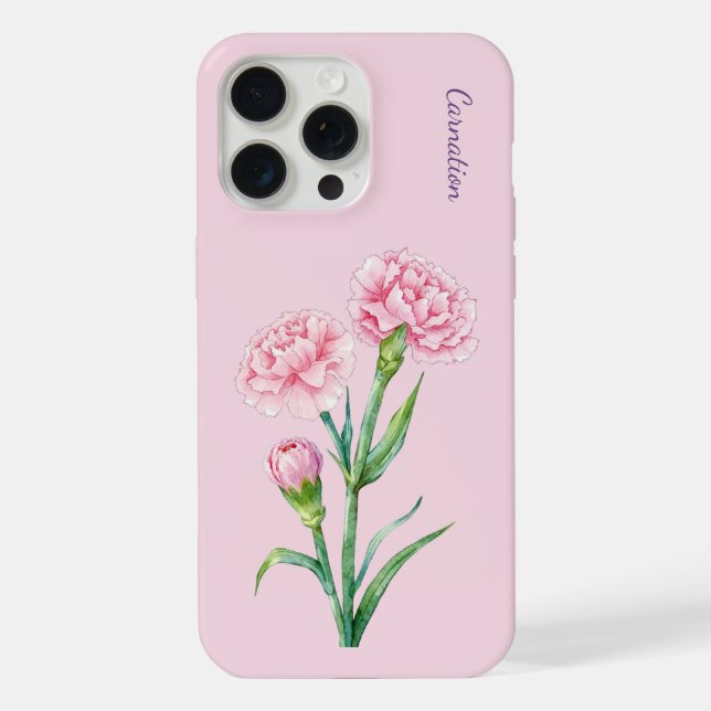 Coque iPhone Aquarelle botanique de l'œillet rose personnalisé (Verso)