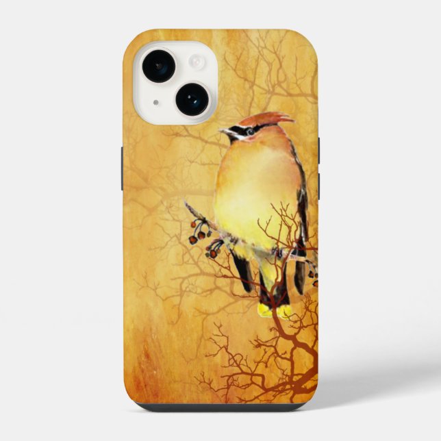 Coque iPhone Aquarelle Cèdre cire Oiseau Faune Nature Art (Verso)