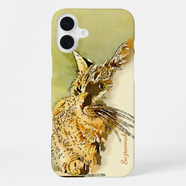 Coque iPhone Aquarelle Chat Whiskers Coeur rose Nez Personnalis (Verso)