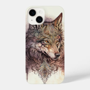 Coque Pour iPhone 14 Aquarelle colorée Wolf et Floraux dans la nature i
