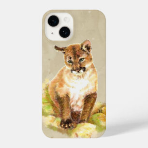 Coque Pour iPhone 14 Aquarelle Cougar Mountain Lion Cube Animal Nature