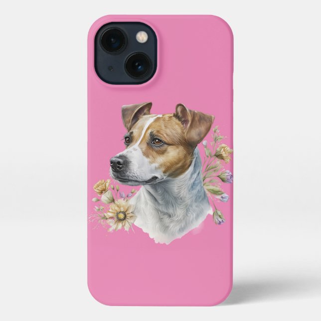 Coque iPhone Aquarelle couleur mignonne Floral Jack Russell Chi (Verso)