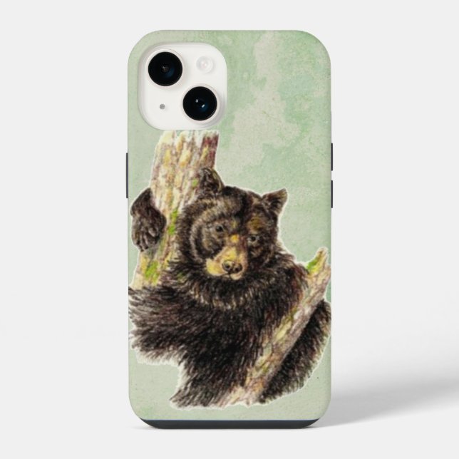 Coque iPhone Aquarelle Cute Petit Ours Noir Art animal (Verso)