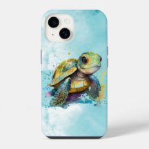 Aquarelle Cute Tortue de mer Oeuvre d'art bleu