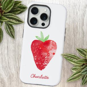 Coque iPhone 15 Pro Aquarelle de fraise personnalisée