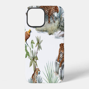 Coque iPhone 12 Aquarelle de la jungle léopard Scène tropicale