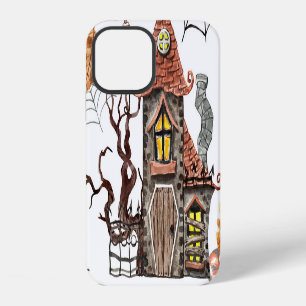 Coque iPhone 12 Aquarelle d'Halloween : Haunted House Motif.