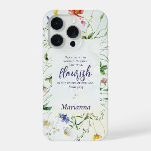 Coque iPhone 15 Pro Aquarelle Écriture de Fleur Sauvage Personnalisée