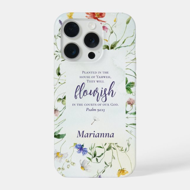 Coque iPhone Aquarelle Écriture de Fleur Sauvage Personnalisée (Verso)