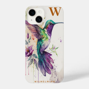 Coque Pour iPhone 14 Aquarelle Elegant Colibri Funny Monogramme Nom