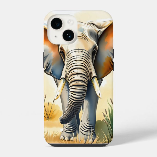 Coque iPhone Aquarelle Eléphant Gros plan (Verso)