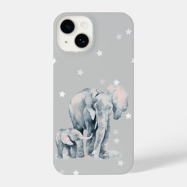Coque iPhone Aquarelle Elephant & Veau Bébé Animaux Animaux (Verso)