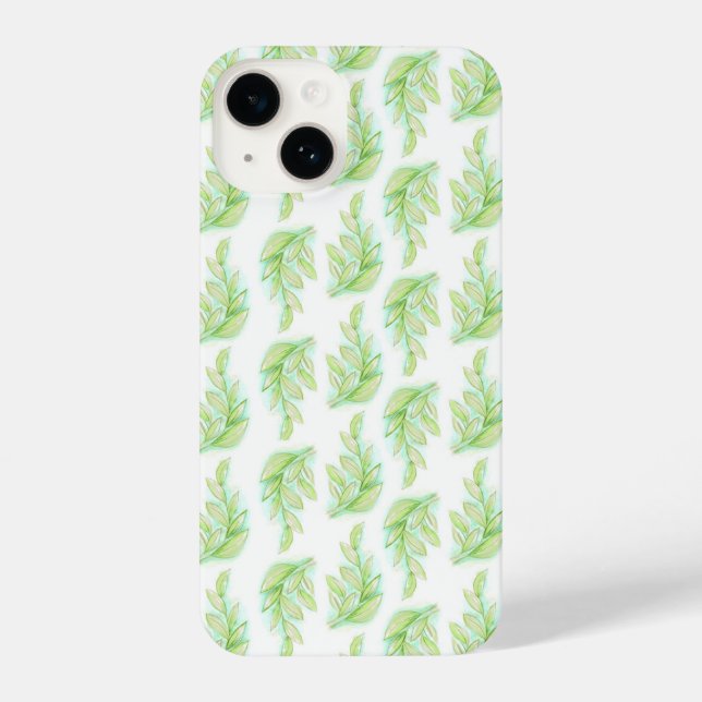 Coque iPhone Aquarelle feuille vert blanc (Verso)